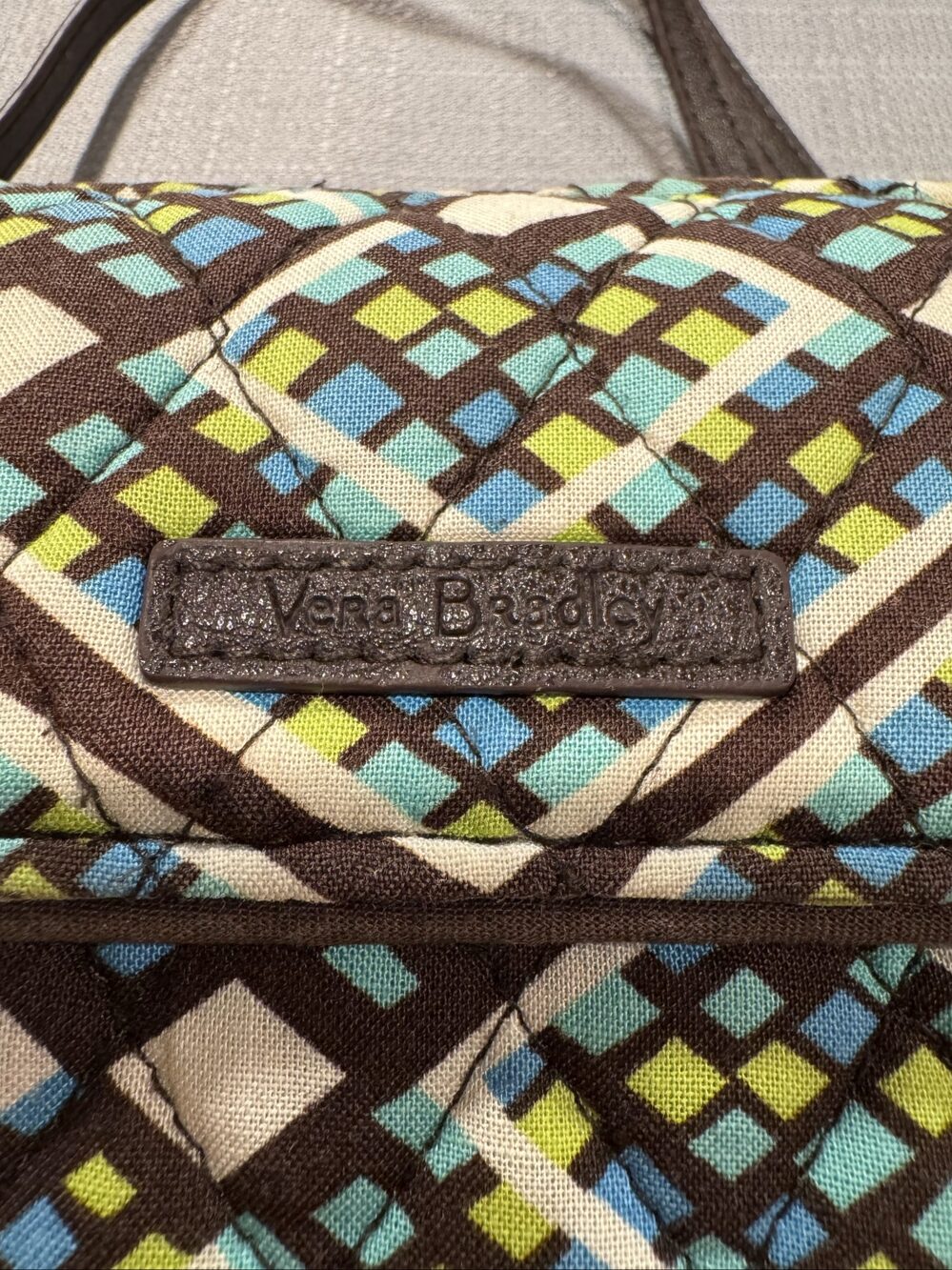 Vera Bradley Wallet Crossbody – Brown Blue Green Geometric